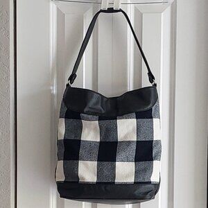 Gap Black, White, & Gray Checkered Flannel Bucket Purse/Bag